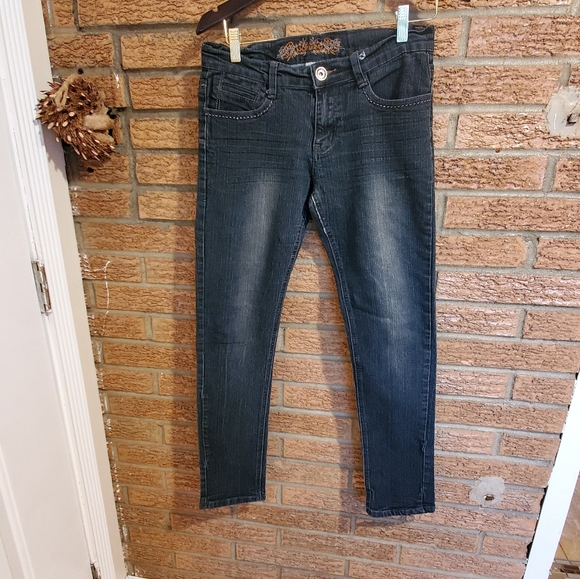 NoFuze Dark Denim Jeans with Rhinestones on pockets size 7/8 - Picture 1 of 11